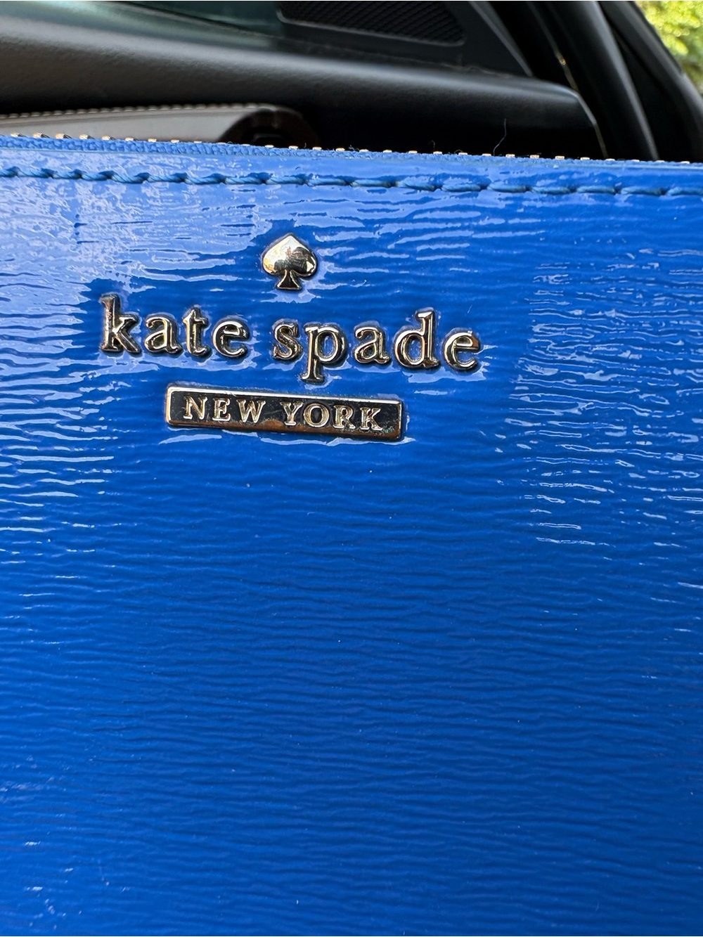 kate spade Bright Blue Patent Zip Wallet with Gold Logo - Picture 2 of 15